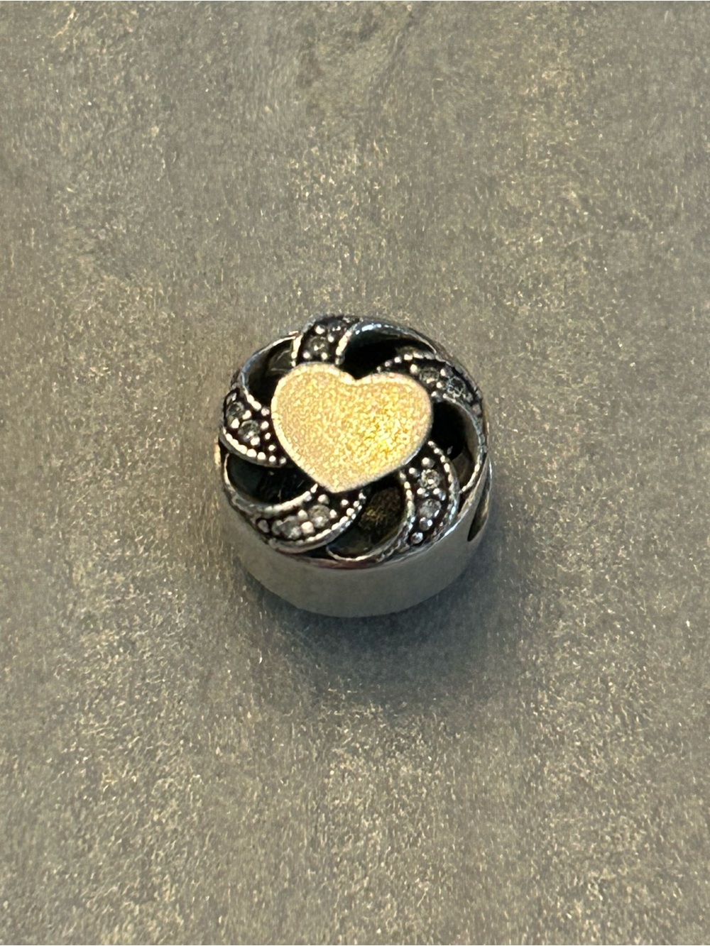 PANDORA S925 Sterling Silver Ribbon Heart Bracelet Charm - Silver - Authentic